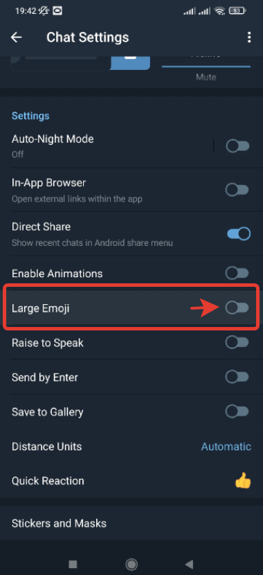 How to turn off large emoji in Telegram
