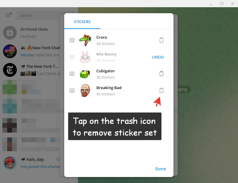 How to delete (remove) Telegram sticker sets on Android and computer (in desktop)